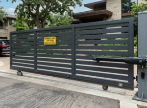 automatic gate system with warning sign meeting automatic gate regulations and safety standards