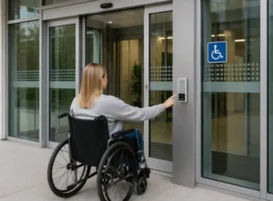 DDA height for access control keypad used by wheelchair user at accessible building entrance