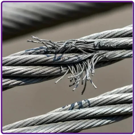 Frayed roller shutter cable showing wear and tear under roller shutter regulations UK requiring maintenance